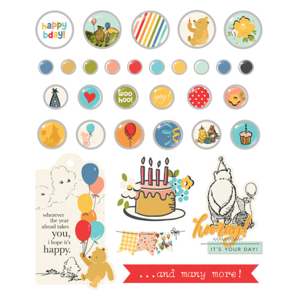 Simple Stories Say Cheese Classic Pooh Birthday Decorative Brads