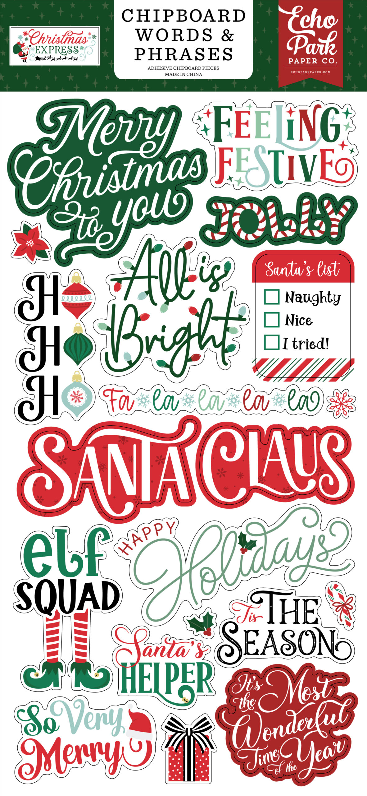 Echo Park Christmas Express Chipboard Word & Phrases