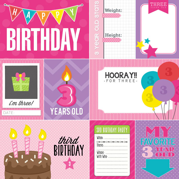 SCRAPBOOK CUSTOMS 12X12 3RD BIRTHDAY GIRL JOURNAL