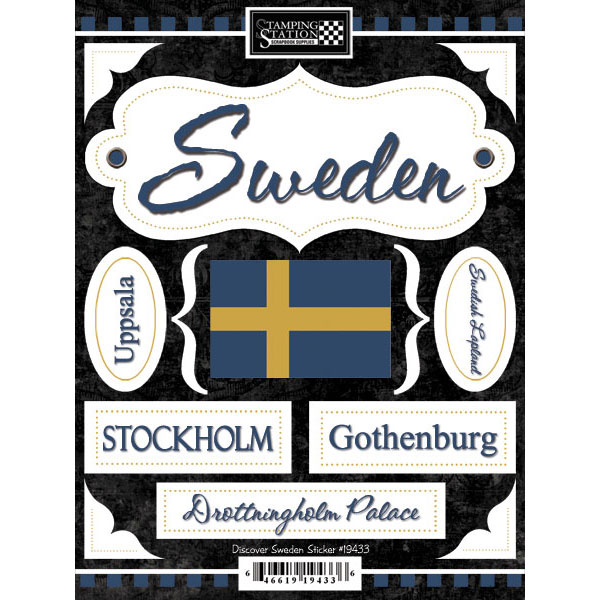 SCRAPBOOK CUSTOMS STICKER DISCOVER SWEDEN