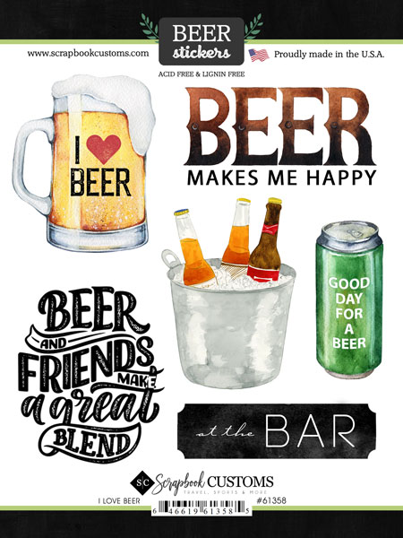 SCRAPBOOK CUSTOMS I LOVE BEER STICKER