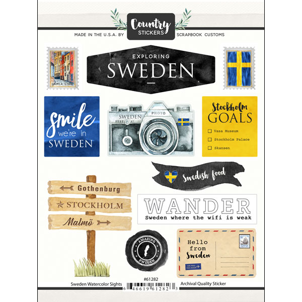 SCRAPBOOK CUSTOMS EXPLORE STICKER SWEDEN