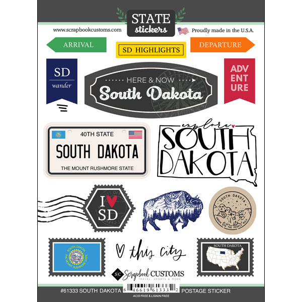 SCRAPBOOK CUSTOMS STATE STICKER SOUTH DAKOTA POSTAGE