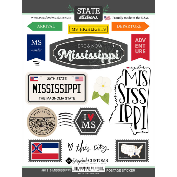 SCRAPBOOK CUSTOMS STATE STICKER MISSISSIPPI POSTAGE