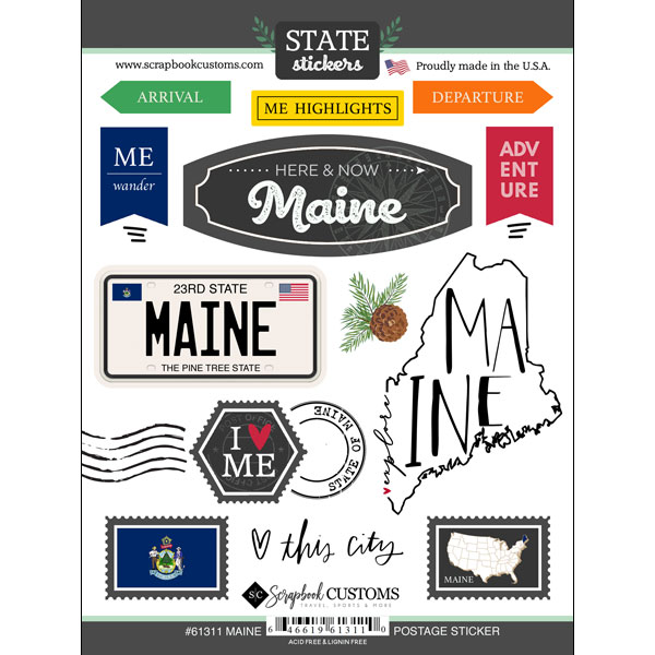 SCRAPBOOK CUSTOMS STATE STICKER MAINE POSTAGE
