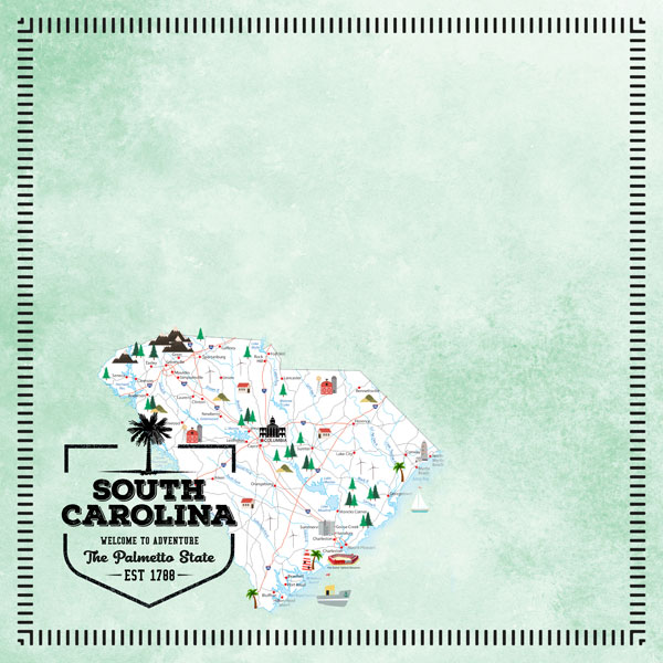 SCRAPBOOK CUSTOMS POSTAGE MAP 12X12 SOUTH CAROLINA