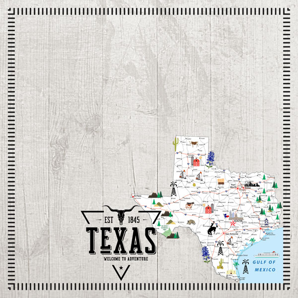 SCRAPBOOK CUSTOMS POSTAGE MAP 12X12 TEXAS