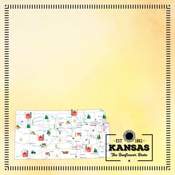 SCRAPBOOK CUSTOMS POSTAGE MAP 12X12 KANSAS