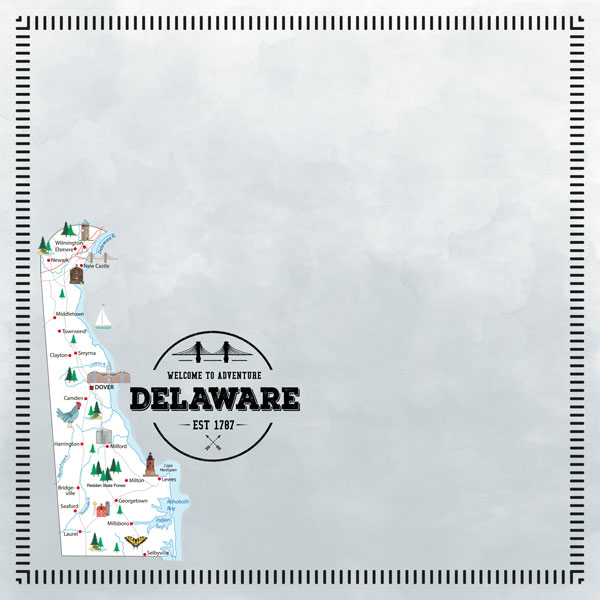 SCRAPBOOK CUSTOMS POSTAGE MAP 12X12 DELAWARE