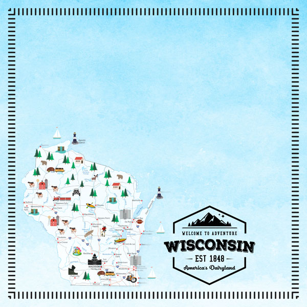 SCRAPBOOK CUSTOMS POSTAGE MAP 12X12 WISCONSIN