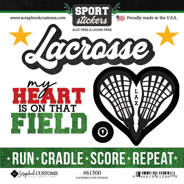SCRAPBOOK CUSTOMS LACROSSE LOVE 6X6 STICKER