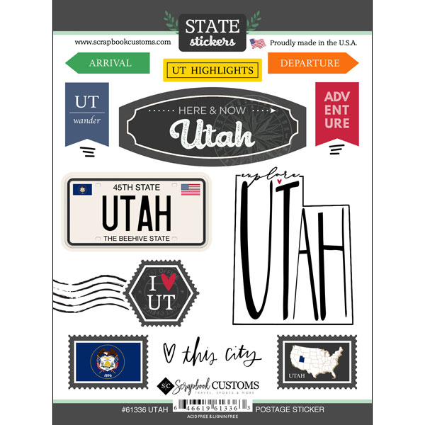 SCRAPBOOK CUSTOMS STATE STICKER UTAH POSTAGE