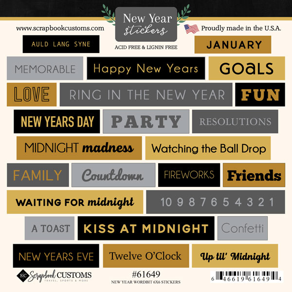 SCRAPBOOK CUSTOMS STICKER NEW YEAR WORDBITS
