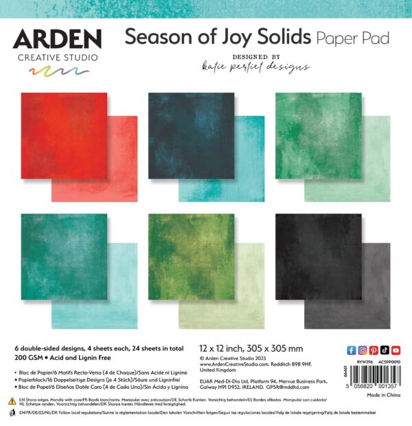 Arden Creative Studio Season of Joy Solids 12IN X 12IN Paper Pad