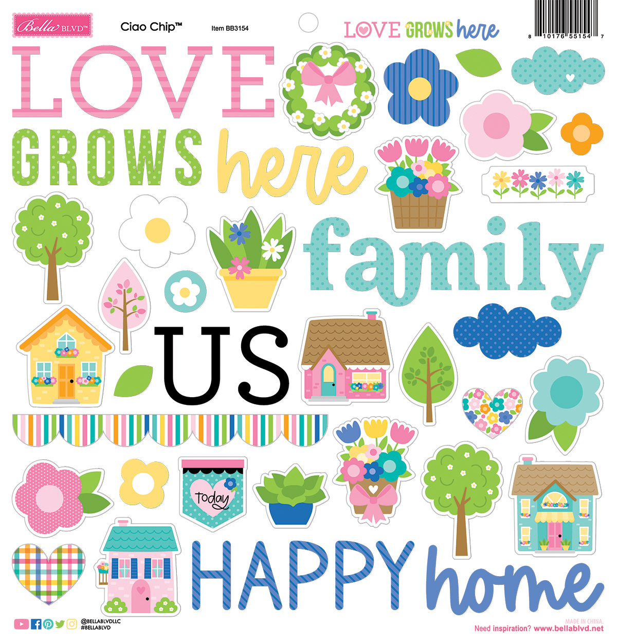 Bella Boulevard Love Grows Here Caio Chipboard Icons