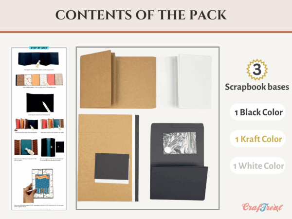 Craftreat Scrapbook Blank Quick Folio Accordion Black, Kraft and White
