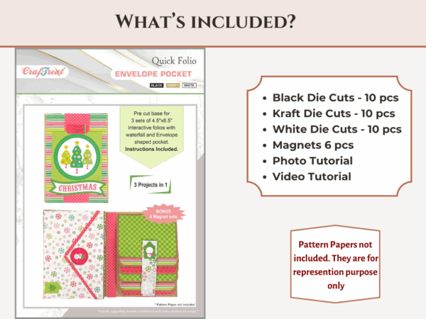 Craftreat Scrapbook Blank Quick Folio Envelope Pocket Black, Kraft and White