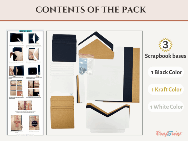 Craftreat Scrapbook Blank Quick Folio Envelope Pocket Black, Kraft and White