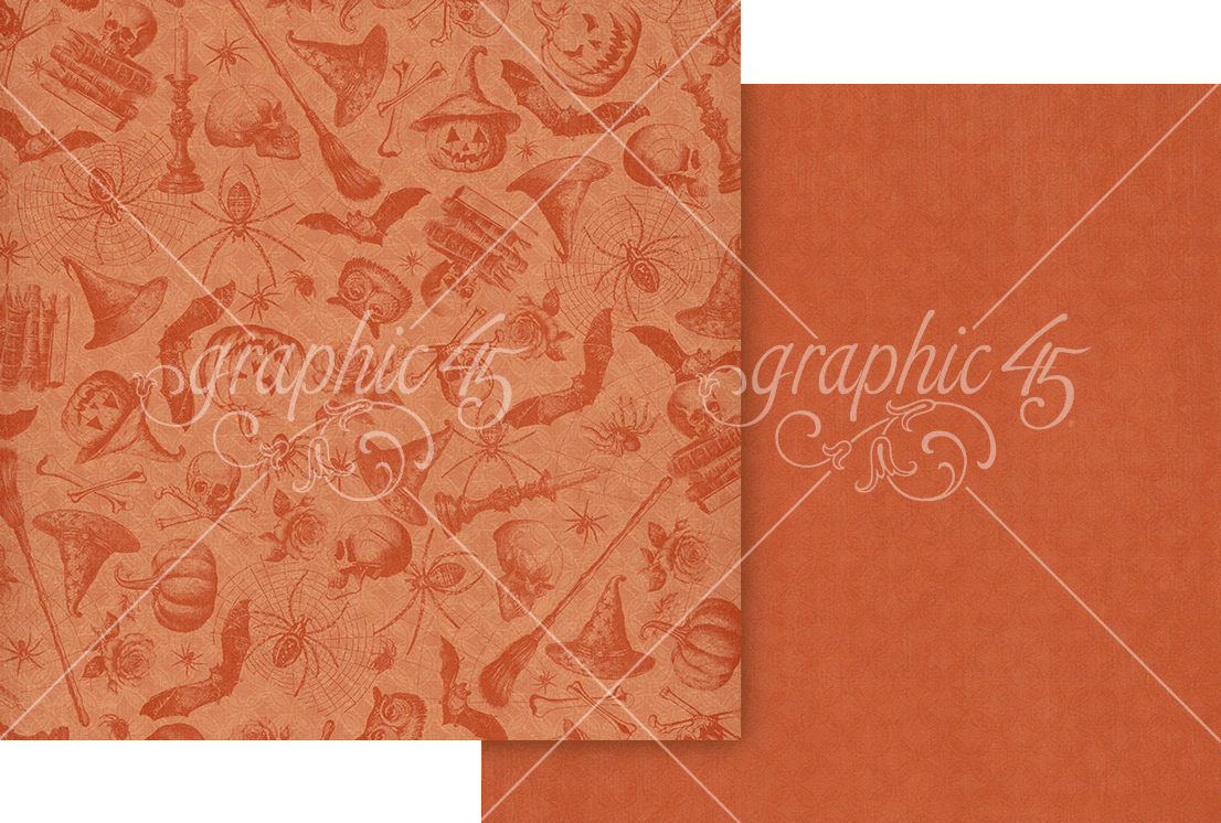 Graphic 45 Ghostly Greetings 12X12 Pumpkin Orange Pattern & Solid Sheet