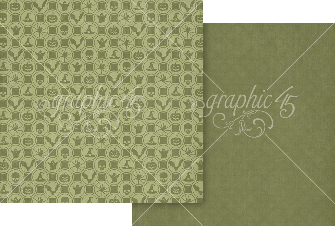 Graphic 45 Ghostly Greetings 12X12 Poison Green Pattern & Solid Sheet