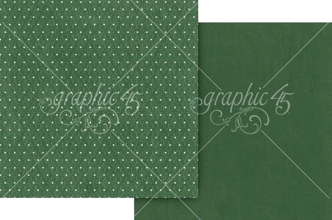 Graphic 45 Deck the Halls 12X12 Holly Green Pattern & Solid Sheet