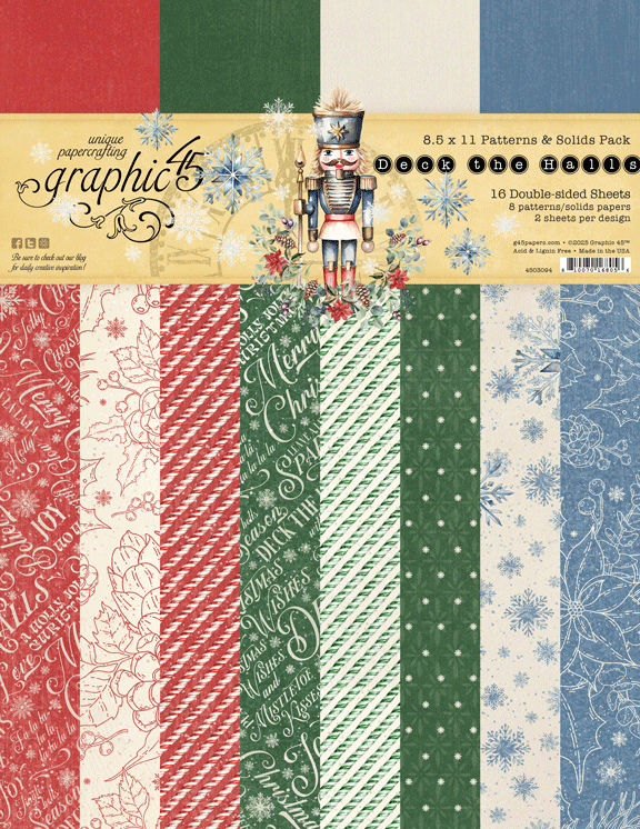 Graphic 45 Deck the Halls 8.5 X 11 Patterns & Solids Pack