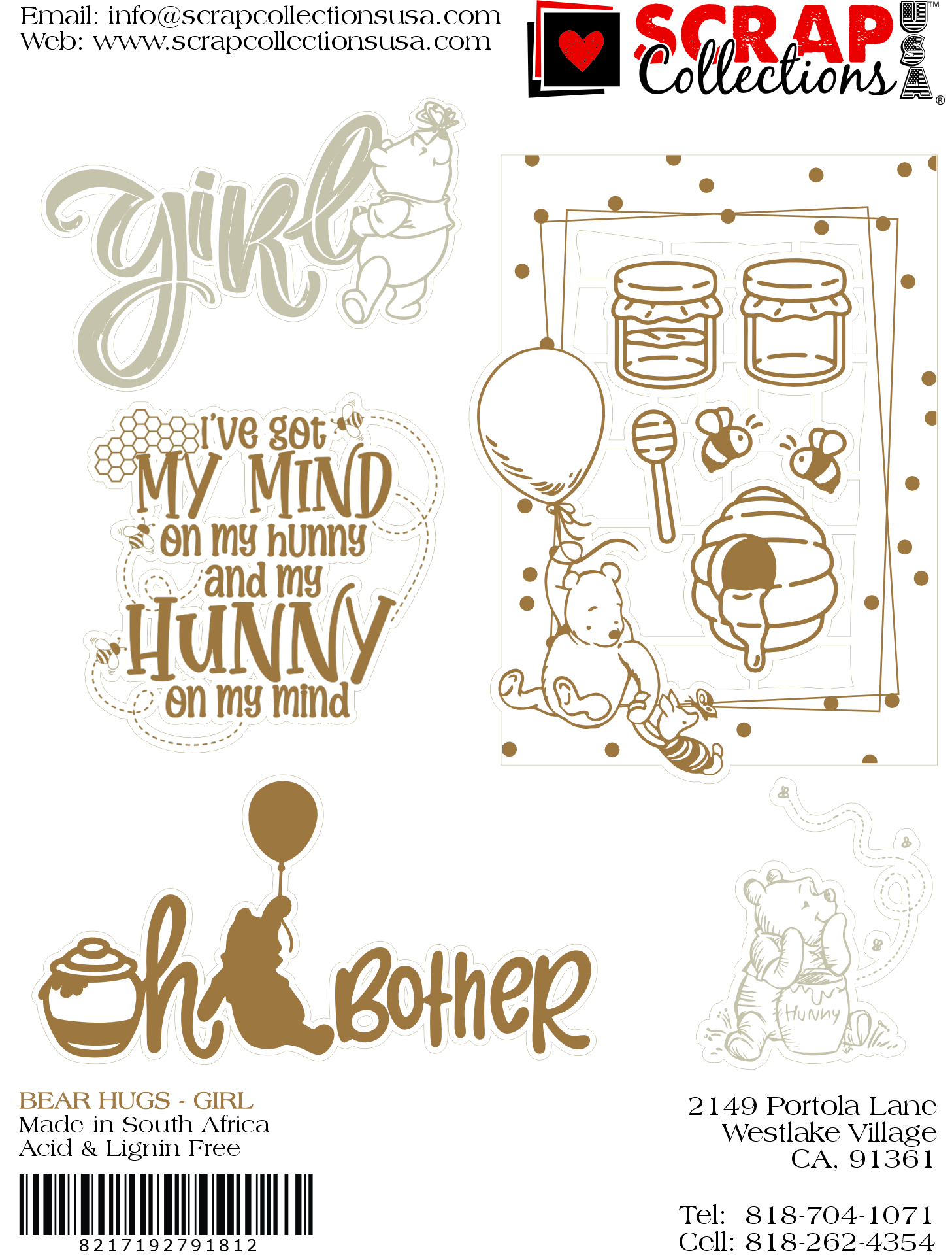 Scrapbook Collections Laser Pack Bear Hugs Girl