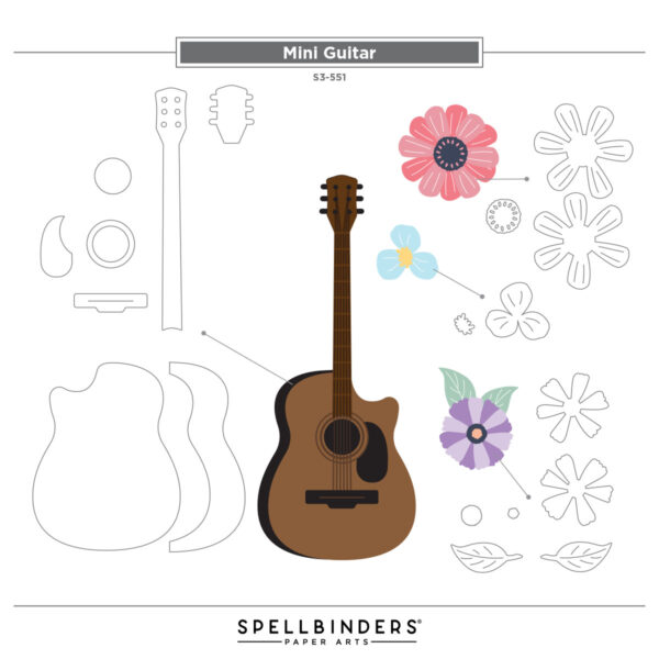 Spellbinders Mini Guitar Etched Dies From the Bibi's Musical Notes Collection By Bibi Cameron