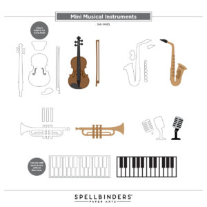 Spellbinders Mini Musical Instruments Etched Dies From the Bibi's Musical Notes Collection By Bibi Cameron