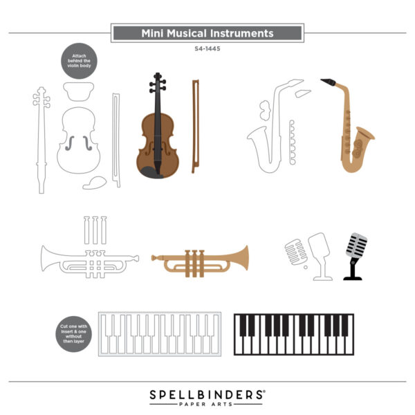 Spellbinders Mini Musical Instruments Etched Dies From the Bibi's Musical Notes Collection By Bibi Cameron