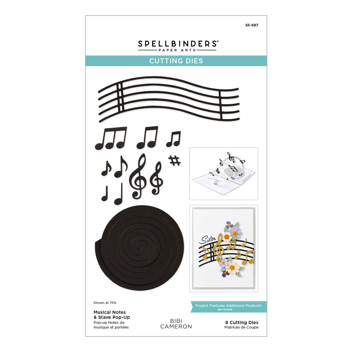 Spellbinders Musical Notes & Stave Pop-up Etched Dies From the Bibi's Musical Notes Collection By Bibi Cameron