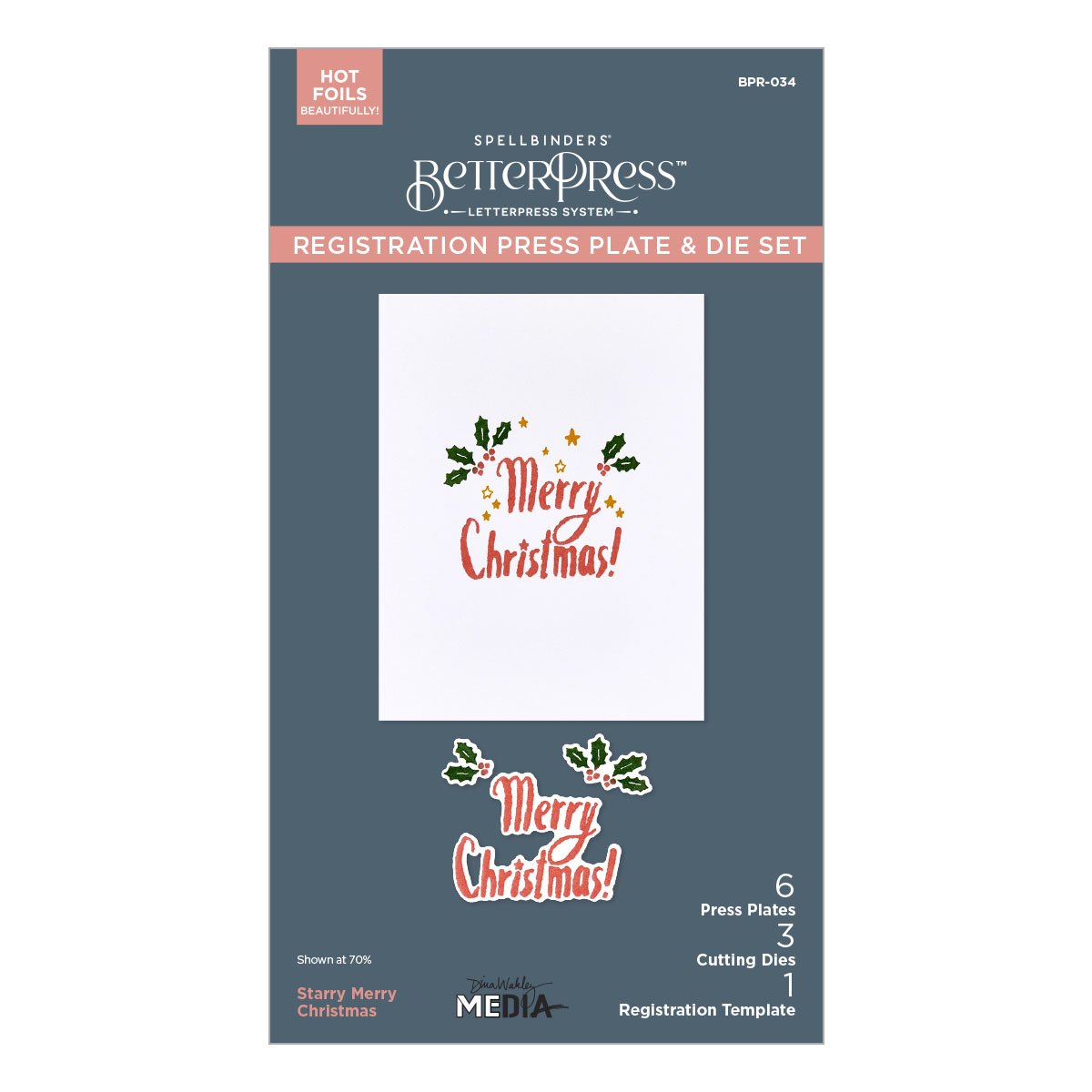 Spellbinders Starry Merry Christmas Registration Press Plate & Die Set From the Starry Holiday Collection By Dina Wakley