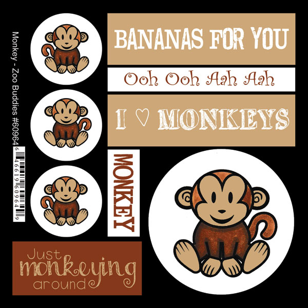 SCRAPBOOK CUSTOMS STICKER ZOO BUDDIES MONKEY