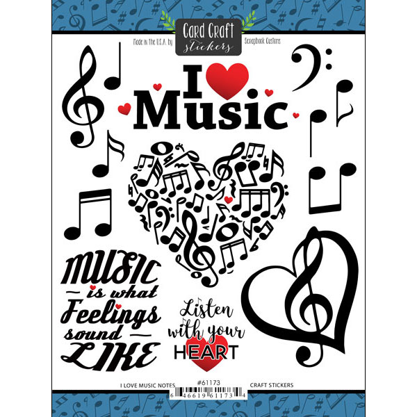 SCRAPBOOK CUSTOMS STICKER I LOVE MUSIC NOTES
