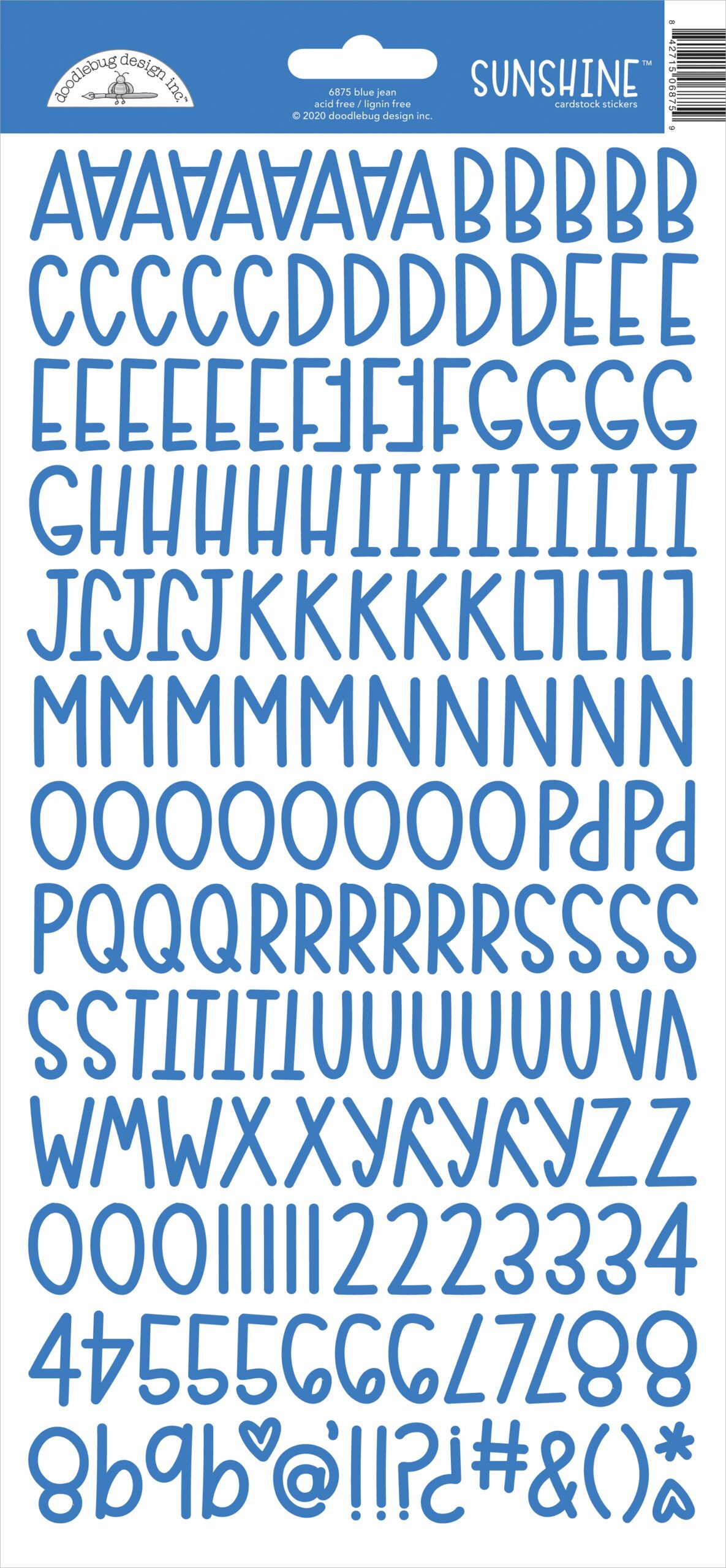 DOODLEBUG ALPHA 6X12 BLUE JEAN ALPHABET STICKERS