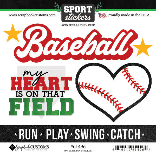 SCRAPBOOK CUSTOMS BASEBALL LOVE 6X6 STICKER