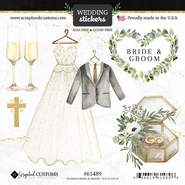 SCRAPBOOK CUSTOMS WEDDING BRIDE & GROOM EUCALYPTUS