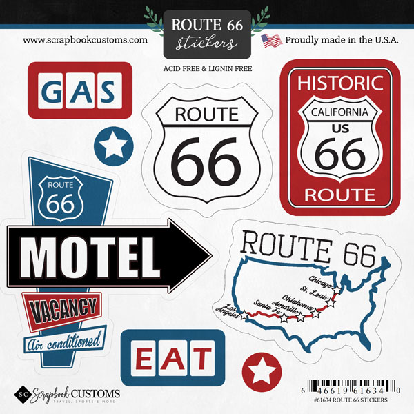 SCRAPBOOK CUSTOMS STICKERS ROUTE 66