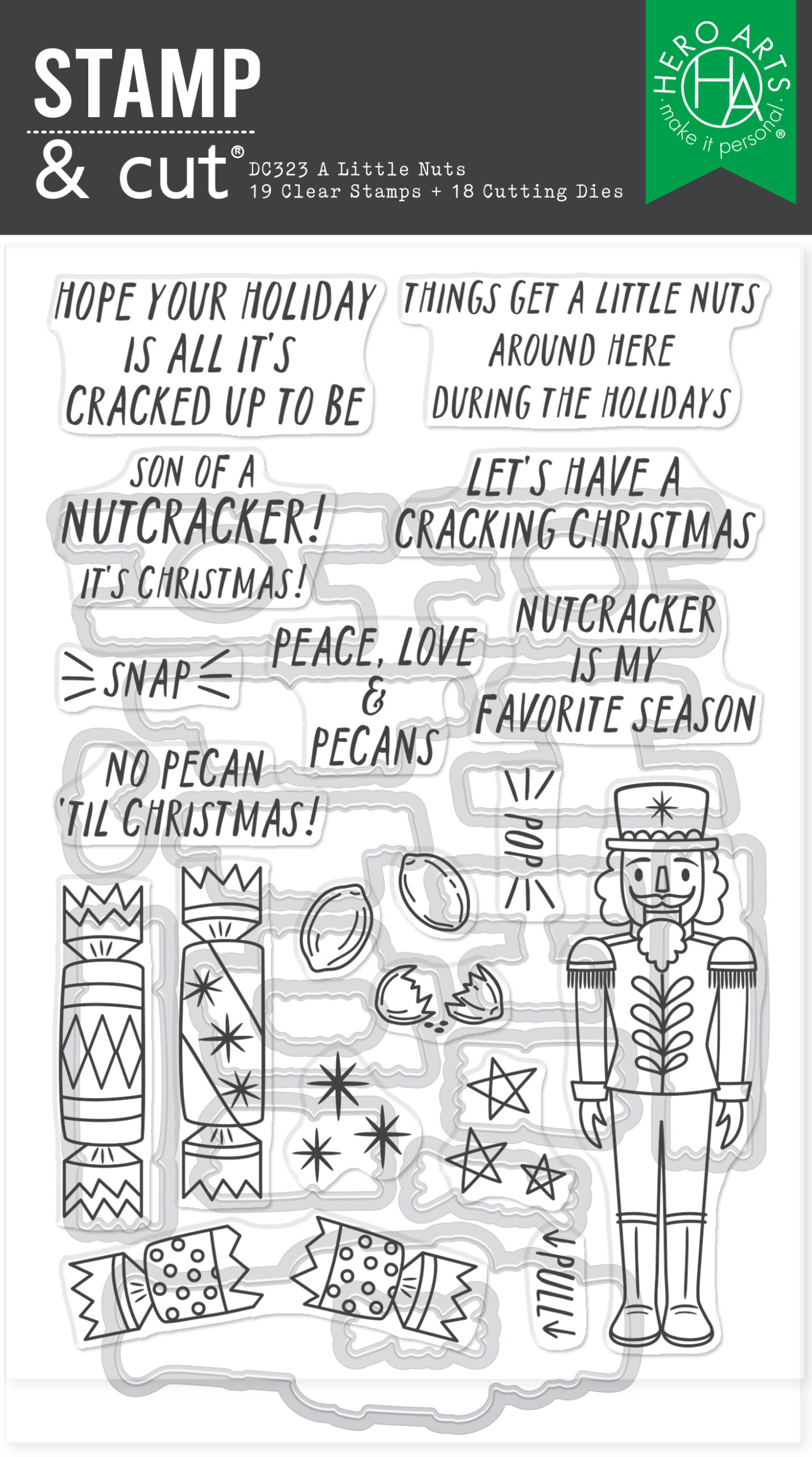Hero Arts A Little Nuts Stamp & Cut Set From the Crackin' Christmas Collection