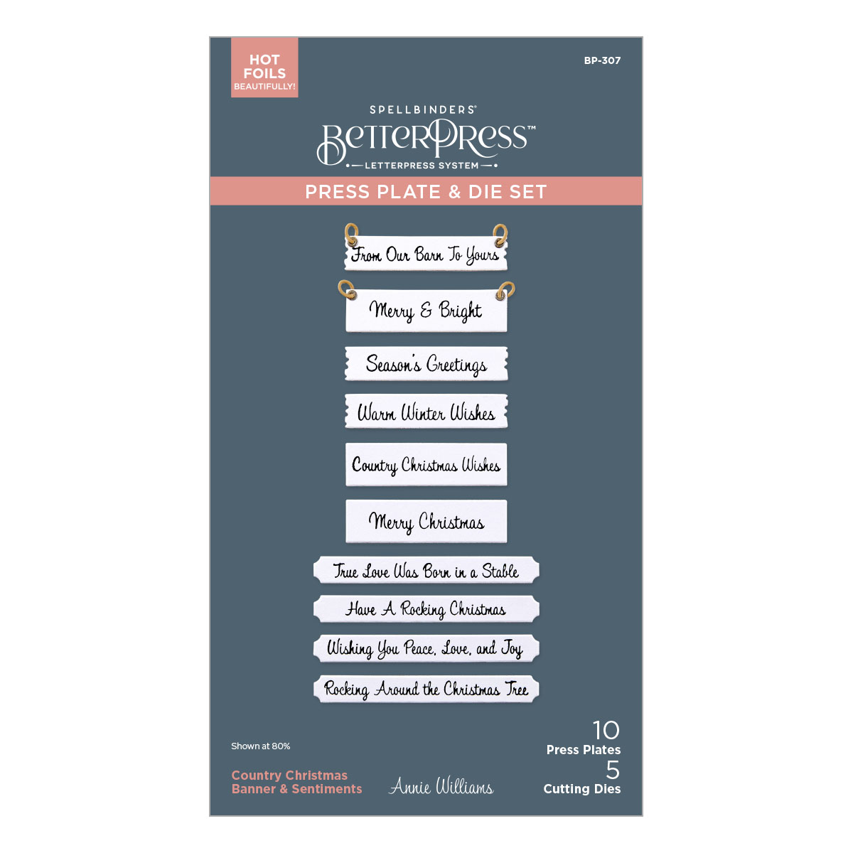 Spellbinders Country Christmas Banner & Sentiments Press Plate & Die Set From the Country Christmas Collection By Annie Williams