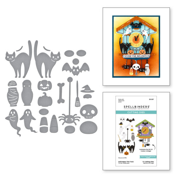 Spellbinders Halloween Tick Tock Etched Dies From the Cuckoo Cottage Collection