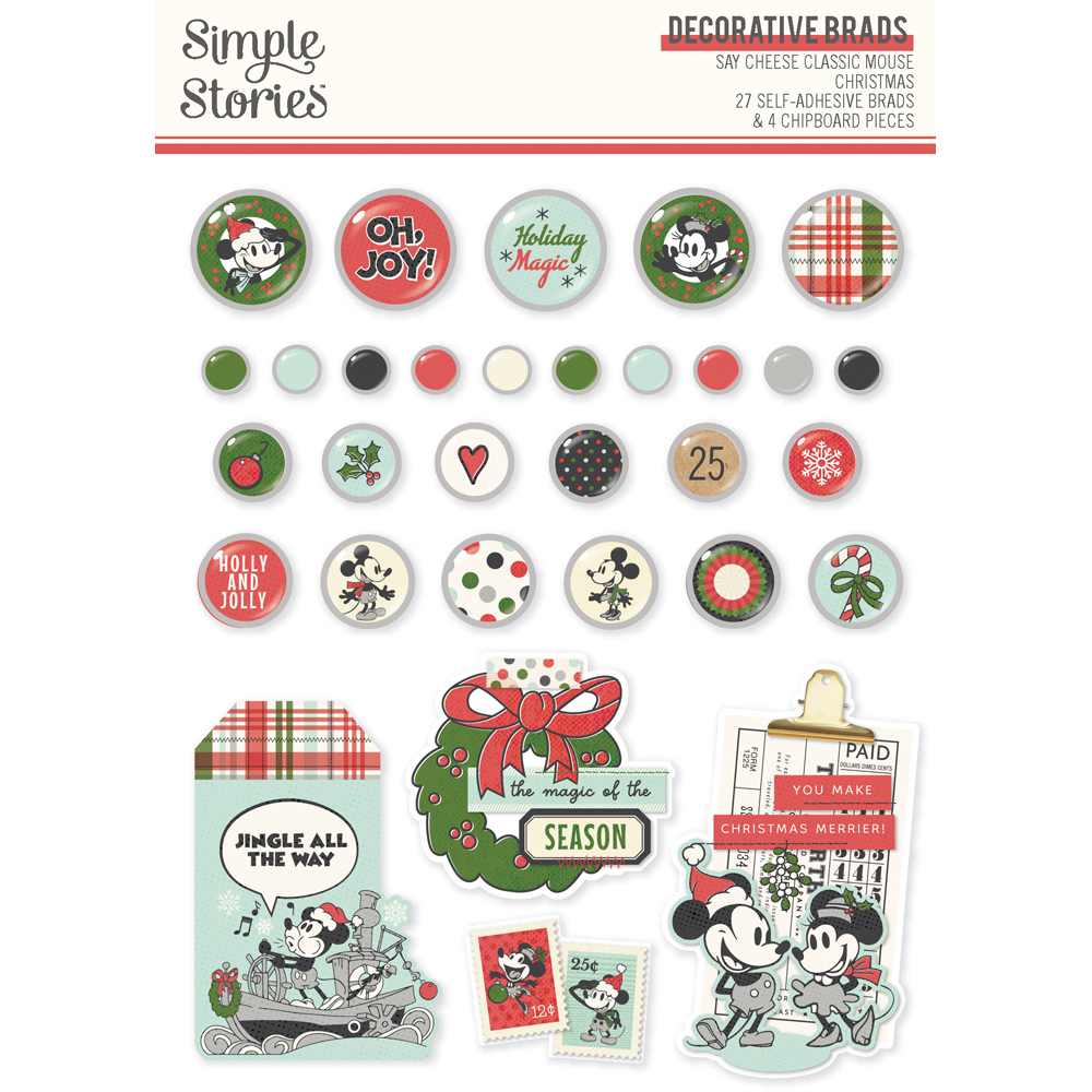 Simple Stories Say Cheese Classic Mouse Christmas Decorative Brads