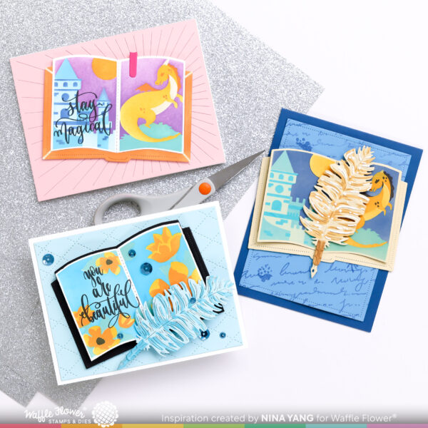 Waffle Flower Stencil Open Book Dragon Castle