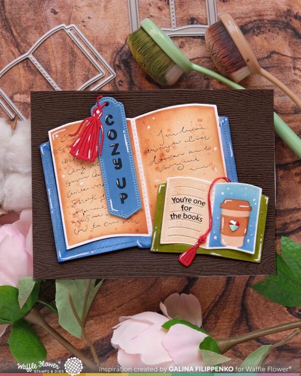 Waffle Flower Stamp Open Book Bookmark Sentiments