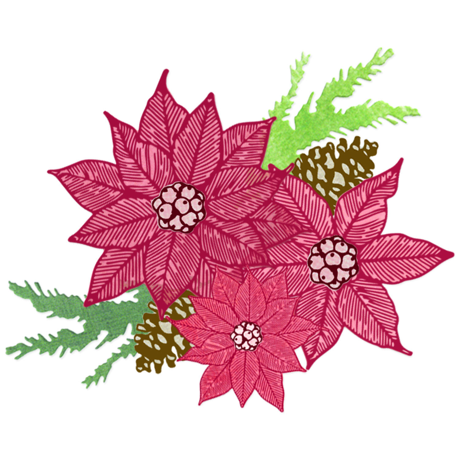 Sizzix 49&M Clear Stamps Set 16PK w/10PK Framelits Poinsettia Trio By 49 and Market