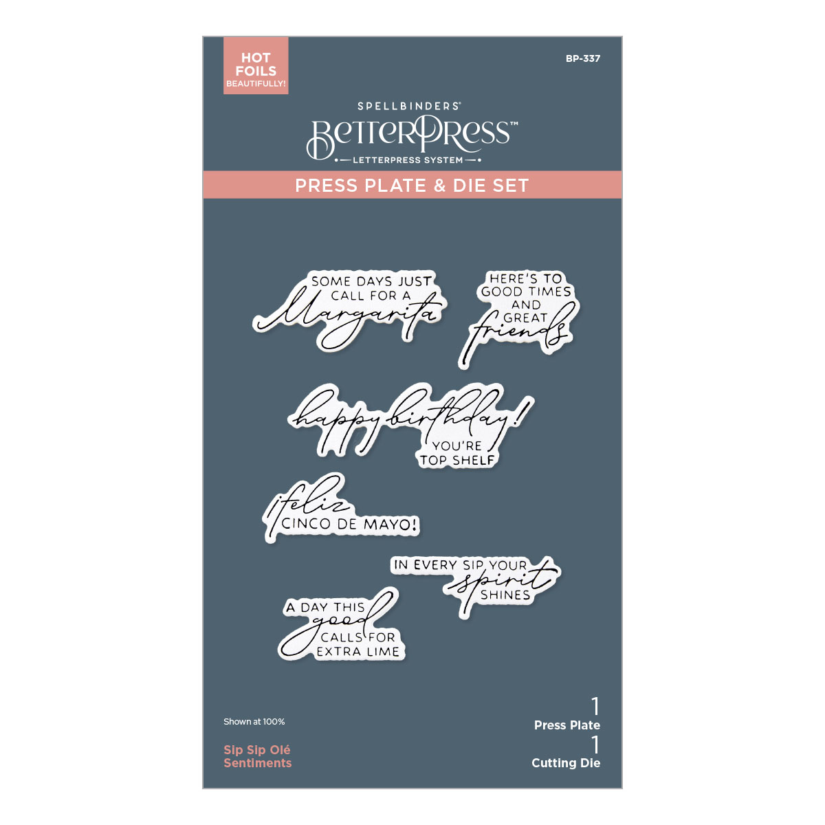 Spellbinders Sip Sip Ole Sentiments Betterpress Plate & Die Set From the Happier Hour Collection