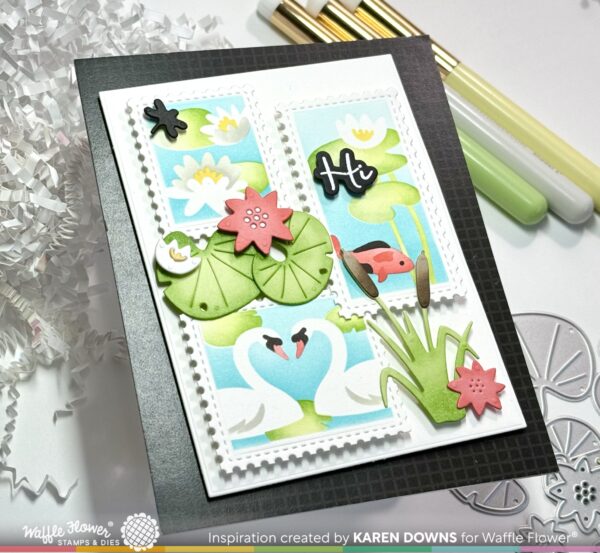 Waffle Flower Stencil Postage Collage the Pond