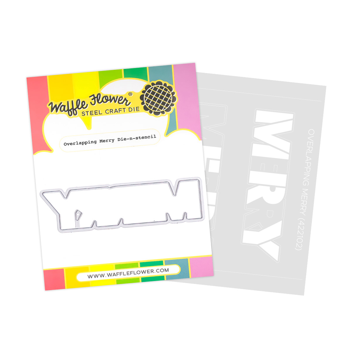 Waffle Flower Die & Stencil Overlapping Merry