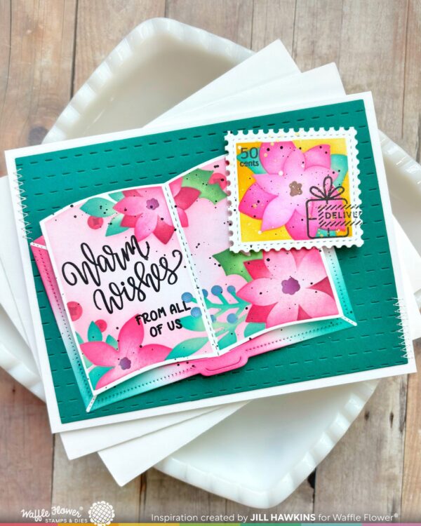Waffle Flower Stencil Open Book Poinsettia