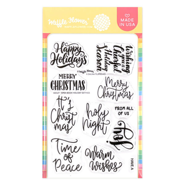 Waffle Flower Stamp Open Book Holiday Sayings